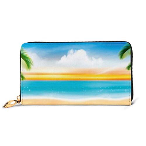 Preisvergleich Produktbild JHGFG Mode Handtasche Reißverschluss Brieftasche Sommerurlaub Panorama Tropical Beach Palm Telefon Clutch Geldbörse Abendkupplung Blocking Leder Brieftasche Multi Card Org