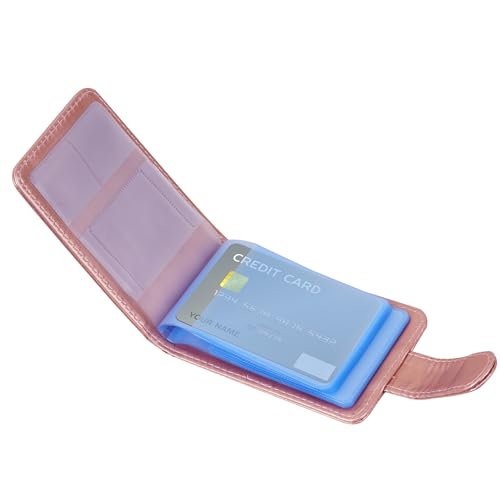 Image of Wisdompro Credit Card Holder, Slim Leather RFID Blocking Wallet Debit Card Protector Organizer Case (Build in 20 Card Slot & 6 Small Cells for Memory Cards)-Horizontal Rose Gold