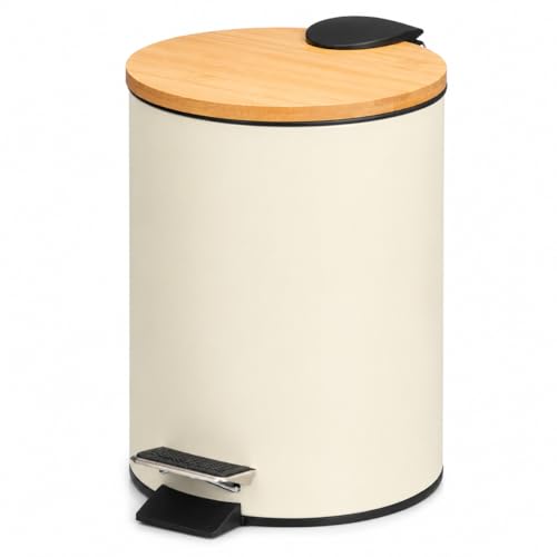 TIENDA EURASIA Poubelle de salle de bain en métal avec couvercle en bambou Capacité 3 l Dimensions 17 x 21 x 23,5 cm et seau intérieur 16,8 x 16,8 x 18,2 cm...