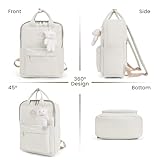 TIAASTAP Aesthetic Backpack School Bags for Girls Kawaii School Backpack with Cute Pendant Preppy School Bag for Kids Boys Teenage Primary Secondary Middle School (White) - Image 2
