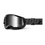 100% Strata 2 Goggles | Mirrored & Clear Lens Options | MTB/MX Goggles – Anti-Fog, Sweat-Absorbing Foam, Silicone Strap | Adult Off-Road Riding Eyewear Protection (Black, Silver Mirro)