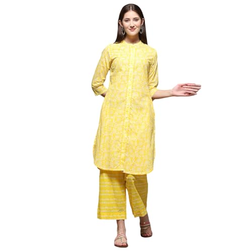 Image of BIBA Women Cotton Straight Printed Suit Set
