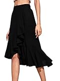 SheIn Women's Asymmetrical Ruffle Hem High Low Split A Line Midi Wrap Skirt Black Medium
