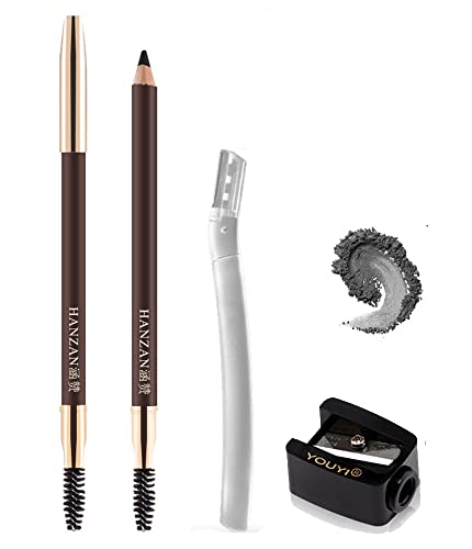 Mihqy 2PCS Augenbrauenstift, mit Augenbrauenpinsel, 2-in-1 lang anhaltender wasserdichter perfekter Brauenstift, einfache luftige Brauenfüllung, definierte Stifte, 4 Farben zur Auswahl (4 # Grau) Cover