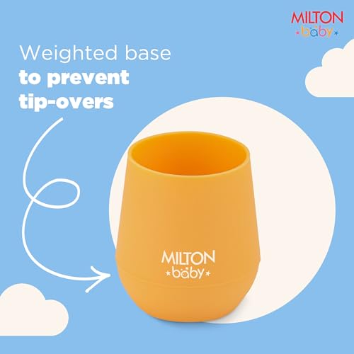 Image of MILTON baby Silicone Tumbler with Spoon I Baby & Toddler Training Cup & Spoon I BPA Free -100% Food Grade I Weighted Base to Prevent Tip-Overs I Anti Slip Bottom I Gentle on Tender Gums I Orange