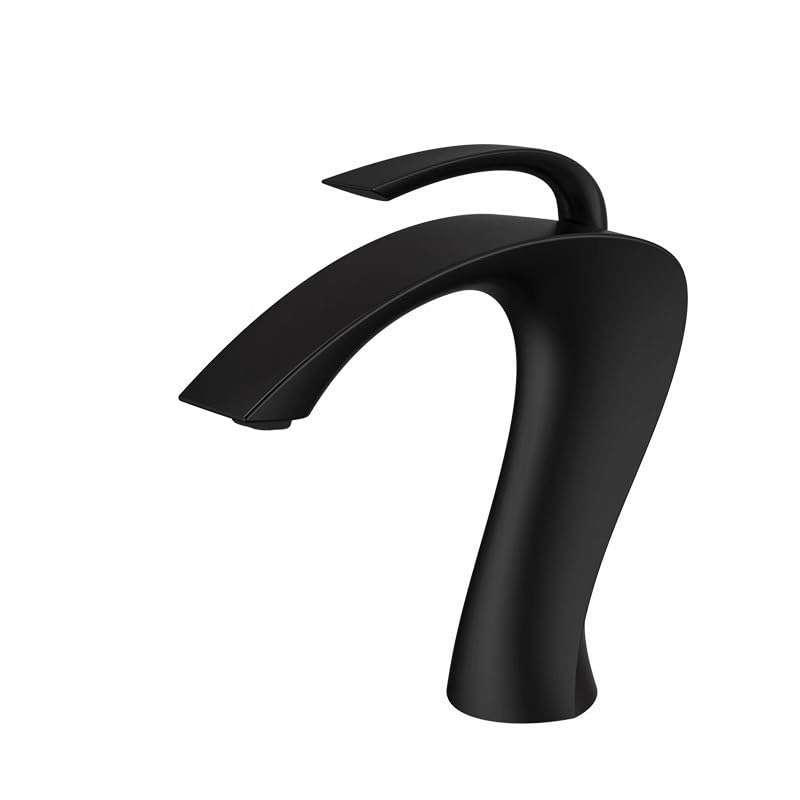 Robinet mélangeur chaud et froid sculptural noir court anti-éclaboussures pour lave-mains