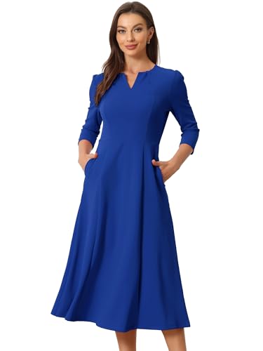 Image of Allegra K Womens 3 /4 Sleeve A-Line Business Work Formal Midi Dress