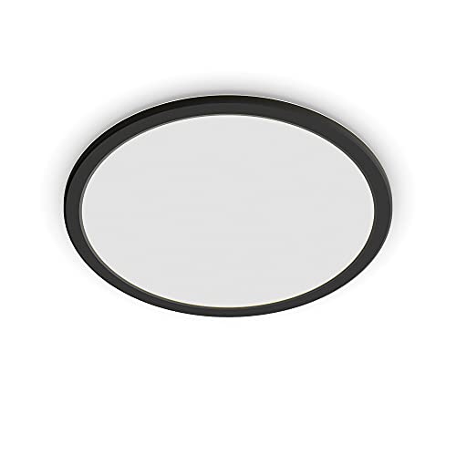 Philips Superslim Plafonnier LED Rond de Salle de Bain (15 W), dimmable, 3 ambiances différentes, Lumière Blanc Chaud, Protection IP44, Noir, 25cm