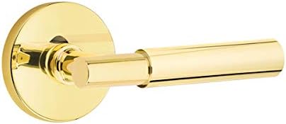 Emtek Passage Set, Disk Rosette, Myles Lever, (Right Hand, Unlacquered Brass)