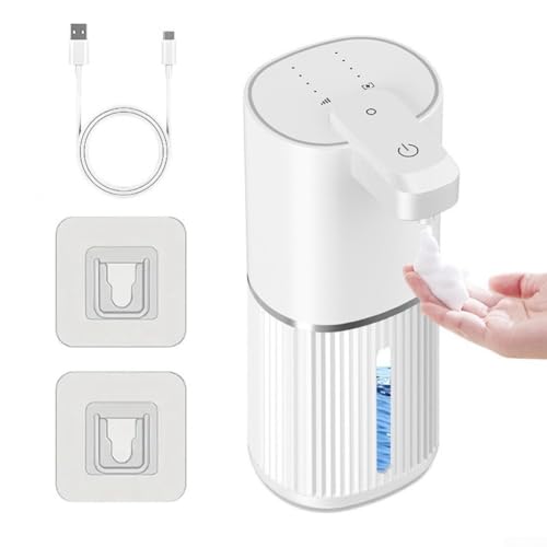 Niceminiwall Distributeur de savon automatique rechargeable par USB avec réservoir transparent de 380 ml, batterie 1200 mAh, design étanche IPX5, 4 niveaux de distribution réglables, pour