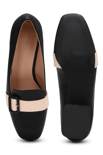 Image of Allen Solly Women Black & Peach-Coloured Solid Block Pumps