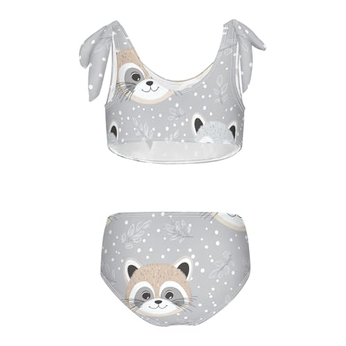 Plaaee Girls' 2 Piece Swimsuits Cute Raccoon HEA Cute Bikini Set Bathing Suit 4T2