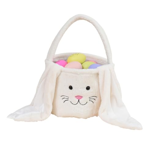 Image of Plush Easter Bunny Basket Bags for Kids, Rabbit Bucket Tote with Long Fluffy Ears, Cute Egg Hunts Party Storage Candy Gifts Carry Bucket Decorations (White)