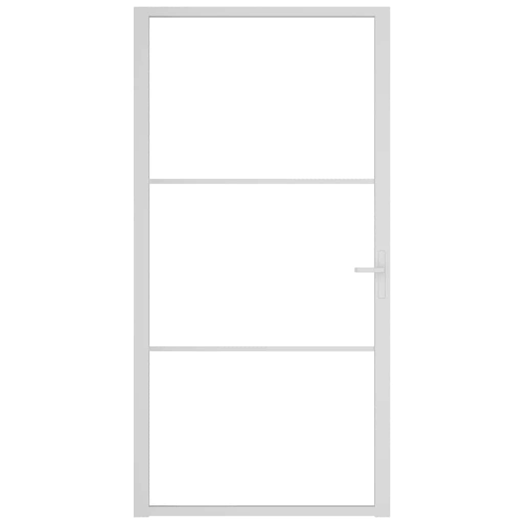 Puerta interior 102,5 x 201,5 cm, cristal templado blanco con marco de aluminio y mango de aluminio, cristal templado de 5 mm, grosor de puerta de 3,5 cm, para renovación y construcción con