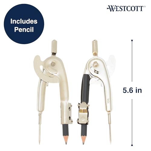 westcott nickel-plated ball bearing compass with pencil back-to-school school supplies classroom supplies draws circles up to 13 inches in diameter