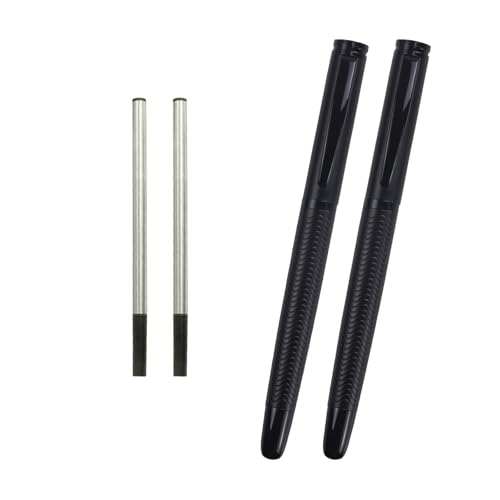 YUNCHUN 2PCS Liquid Gel Ink Rollerball Pens, Black Ink Pen for Smooth Writing, Medium Point Cool Metal Pen with 2 Extra Ink Refills, Office Business Professional Pen for Men & Women, Wave Stripe Black