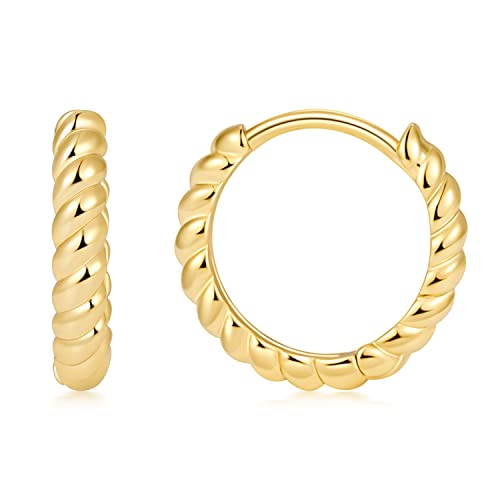 Fiusem Gold Huggie Hoop Earrings for Women, 14K Gold Plated Small Dainty Earrings for Women, Hypoallergenic Hoops 8/10/12 mm