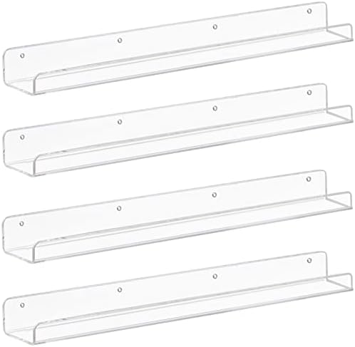 Weiai Clear Acrylic Floating Shelves 24 inches, Wall Bookshelf for Kids, Transparent Book Shelf Ledge for Wall, Set of 4