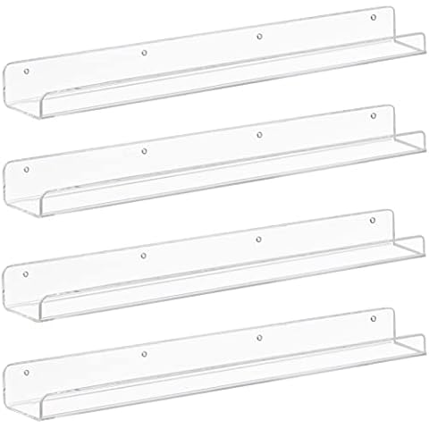 Weiai Clear Acrylic Floating Shelves 24 inches, Wall Bookshelf for Kids, Transparent Book Shelf Ledge for Wall, Set of 4 Cover