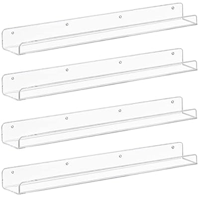 Weiai Clear Acrylic Floating Shelves 24 inches, Wall Bookshelf for Kids, Transparent Book Shelf Ledge for Wall, Set of 4
