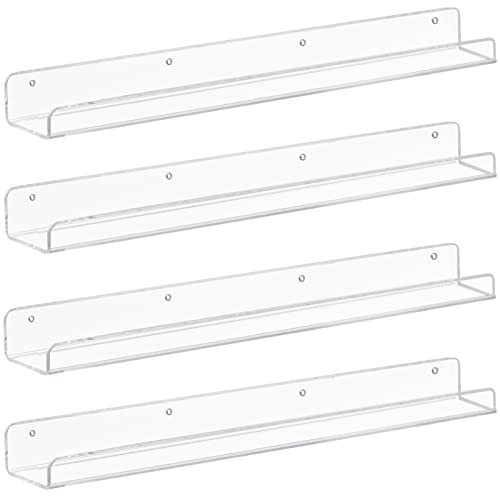 Weiai Clear Acrylic Shelves 24 inches, Floating Wall Ledge Bookshelf, Kids Book Display Shelf Wall Mounted, Set of 4 Weiai Clear Acrylic Shelves 24 inches, Floating Wall Ledge Bookshelf, Kids Book Display Shelf Wall Mounted, Set of 4