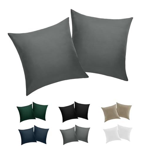 BEDELITE Kissenbezug 80x80 Baumwolle Grau - Kopfkissenbezug 80x80cm Anthrazit 2er Set mit extra Lange Reißverschluss, weiche Oeko-Tex Kissen Bezug...