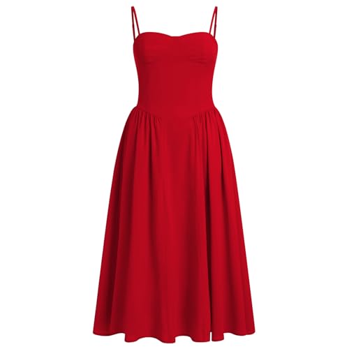 Image of ABEHIK Women Floral Corset Dress Boho Spaghetti Strap Lace Up Casual Midi Dresses with Pockets Low Cut Flowy Bustier Sundress
