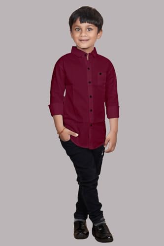 Image of Boys Solid Casual Shirt in Cotton Fabric