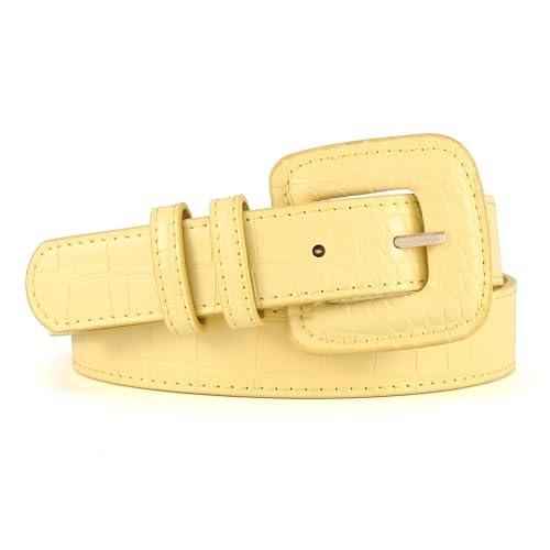 HOTWILL Women Yellow Belt for Jeans Dress Fashion Buckle Faux Leather Waist Belt for Ladies Coats Large