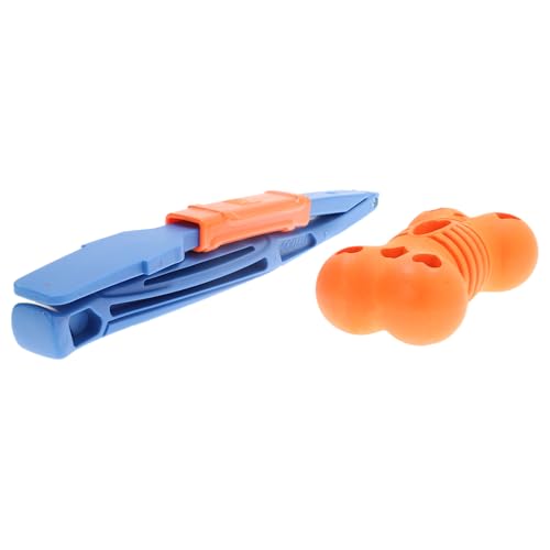 Rosewood FitDog Bone mit Launcher – Robustes Hundespielzeug zum Kauen, Werfen und Apportieren – Schwimmfähig und springend – Kompakter Steck-Launcher – für Land- und Wasserspiele