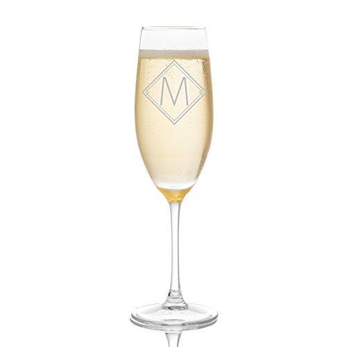 Art Deco Monogram Personalized Engraved Champagne Flutes (Set of 2), Letter M