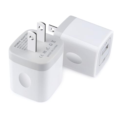 USB Charger Block 5V-1A Wall Charger Power Adapter 2 Pack USB Power Brick Charging Box Cube Compatible with iPhone 16e/16/15/14/13/12/11/XR/XS/8 Plus/SE Samsung Galaxy S25/S24/S23 Ultra/S22/S21/S10/S9