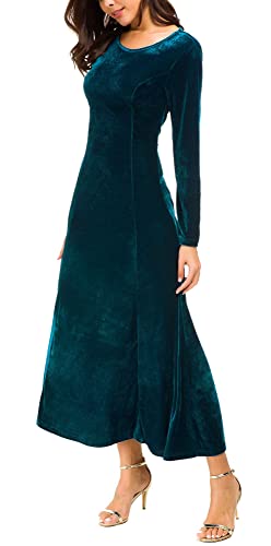 Image of Urban CoCo Women's Elegant Velvet Midi Dress Scoop Neck Long Sleeve Ruched