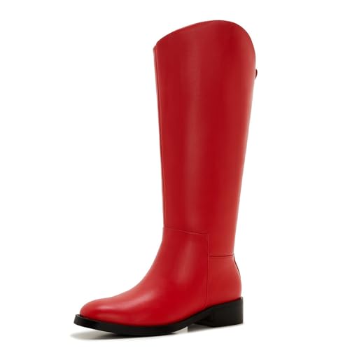 ZXHYZLZ Red Wide Calf Knee High Boots