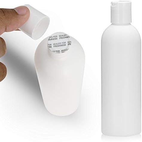 25 botellas blancas vacías de polietileno de alta densidad de 8 onzas, botellas de plástico redondas Cosmo - Tapa de disco blanca de cuello 24410 -