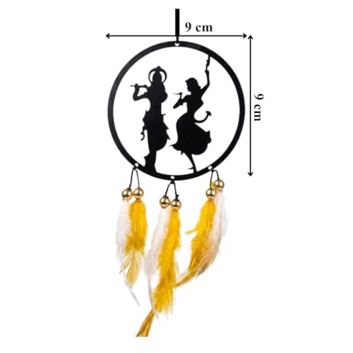 Image of Acrylic Dream Catcher Car Hanging Ornament with Purple and White Feathers - Rear View Mirror Decor for Cars, Spiritual Wall Hanging Decoration for Home, Office and Gift Use (RADHA-KRISHNA-001)