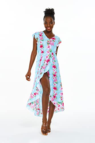 Image of Hawaii Hangover Family Matching Clothes, Pink Hibiscus Vine Turquoise | Family matching Hawaiian outfits, Pink Hibiscus Vine Turquoise, lightweight rayon, machine washable, tropical floral print