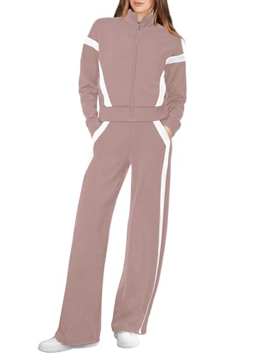 Image of XIEERDUO Lounge Sets for Women 2025 Sweatsuit 2 Piece Outfits Sweatshirt Wide Leg Sweatpant Tracksuit Matching Set