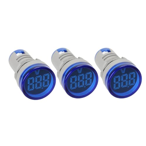 Led Voltage Indicator 22 mm – Digital Voltmeter AC50-500V with led Voltage Display for Control Panels, Machines and Distribution Boxes (3 Pack Blue)
