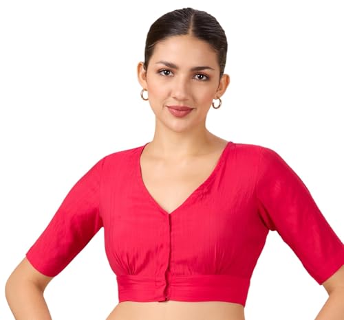 Image of Studio Shringaar Women Viscose Half Sleeve Smart V Neck Readymade Saree Blouse