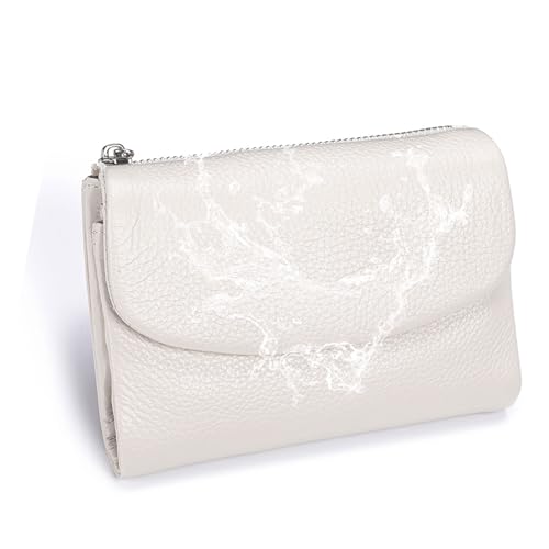 Precious Wallet For Women, Unisex Pebble Leather Wallet, Short Genuine Leather Coin Card Holder, Women's Rfid Small Leather Purse (White)