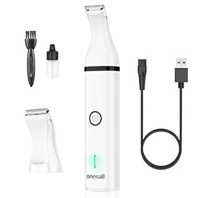 oneisall Dog Clippers with Double Blades,Cordless Small Pet Hair Grooming Trimmer,Low Noise for Trimming Dog's Hair Around Paws, Eyes, Ears, Face, Rump (White)