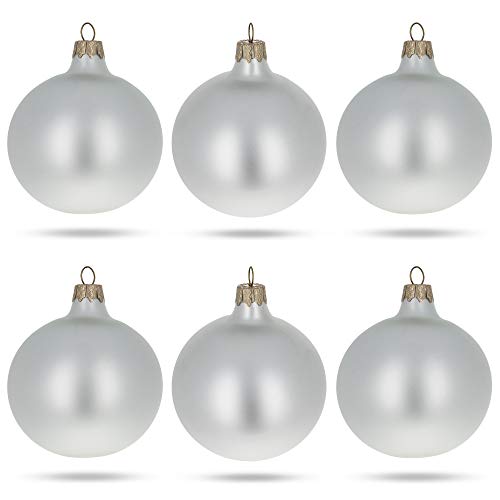 Set of 6 Matte White Glass Ball Christmas...