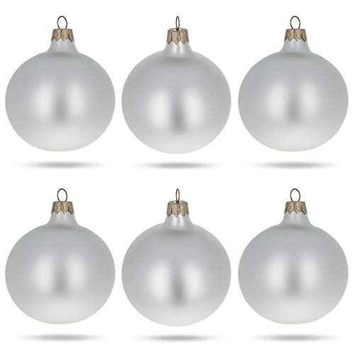 Set of 6 Matte White Glass Ball Christmas Ornaments 3.25 Inches