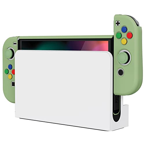 Playvital Altergrips Protective Slim Case For Nintendo Switch Oled, Ergonomic Grip Cover For Joycon, Dockable Hard Shell For Switch Oled W/Thumb Grip Caps & Button Caps - Matcha Green #TOP5