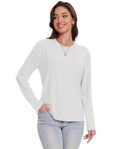 1/4 Pack Womens Long Sleeve Shirts Tops Loose Fit Basic Crew Neck Tee T Shirts Ultra Soft Blouses Tops2