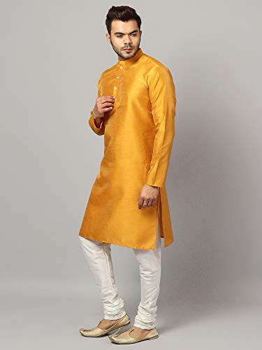 Image of Uri and MacKenzie Banarasi Dupion Silk Solid Kurta Churidar Pyjama Set for Men
