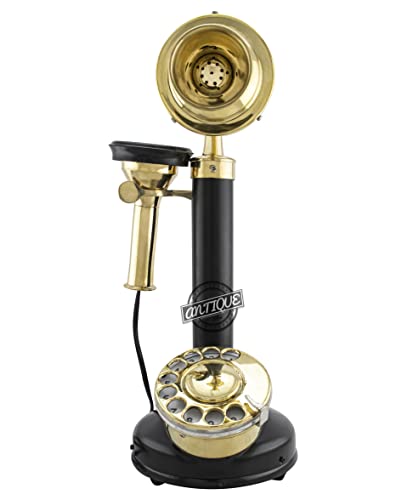 Teléfono de cable antiguo con disco giratorio en latón miniatura 2