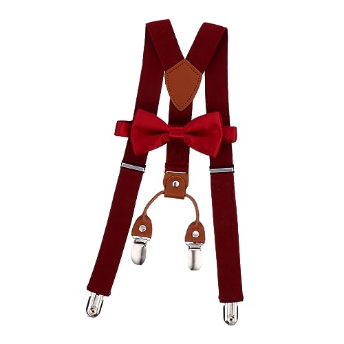 WOFASHPURET Adjustable Kid's Suspenders Bow Tie Set Metal Clips Elastic Back for Dress-up