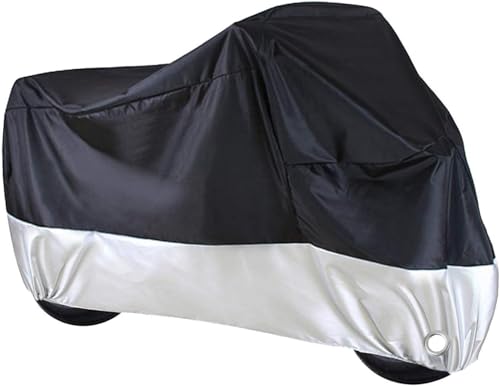 Funda protectora para moto XXXXL, 210D Oxford impermeable, negro y plateado, con hebilla antiviento, para uso interior y exterior